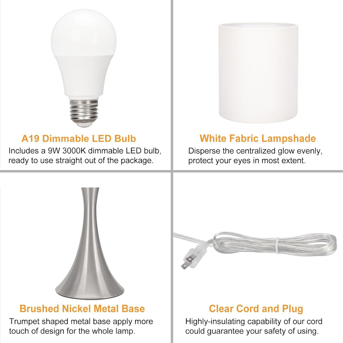 Dimmable Wood Grain Metal Table Lamp, 3 Way Touch Lamp with White Shade
