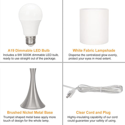 Dimmable Wood Grain Metal Table Lamp, 3 Way Touch Lamp with White Shade