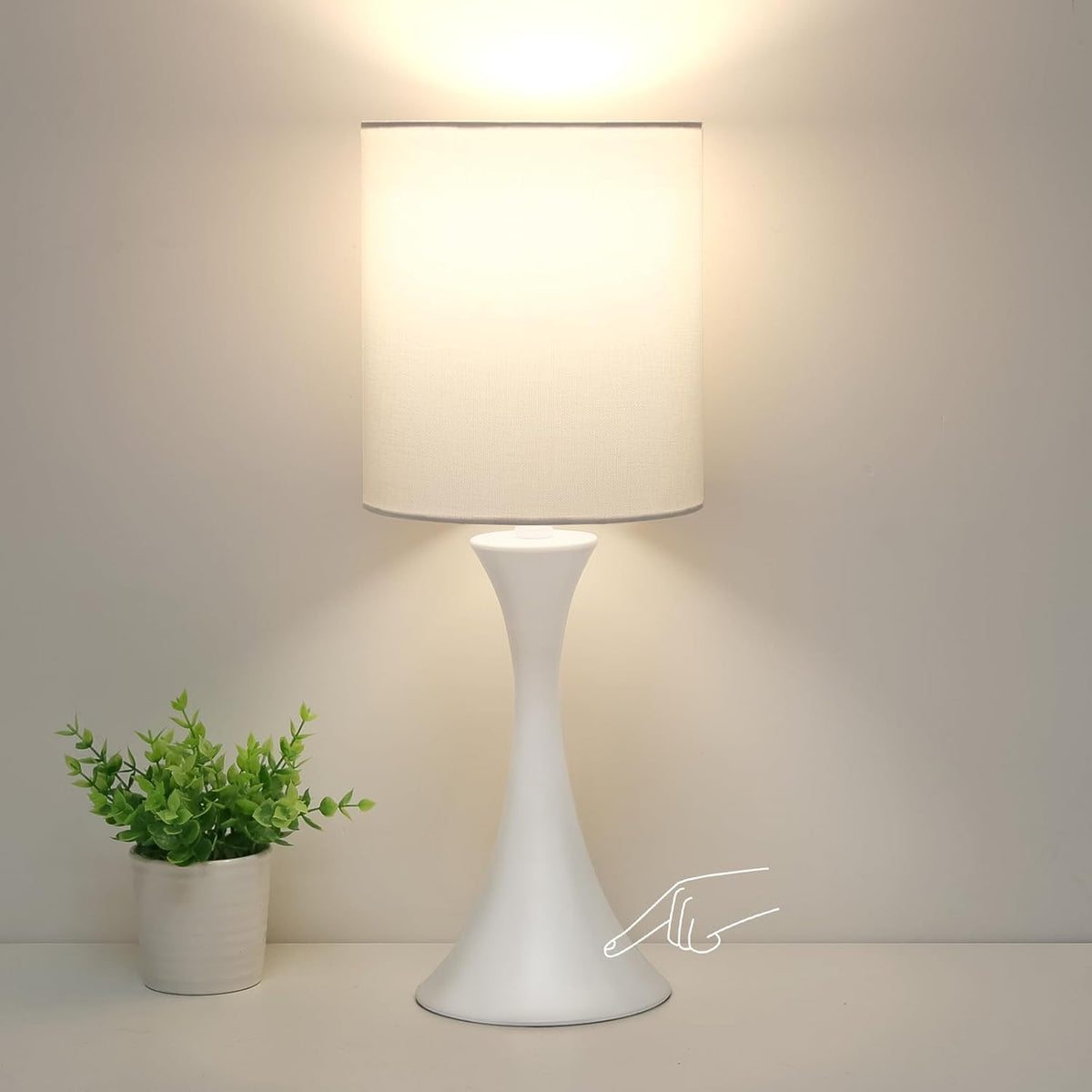 Dimmable Wood Grain Metal Table Lamp, 3 Way Touch Lamp with White Shade