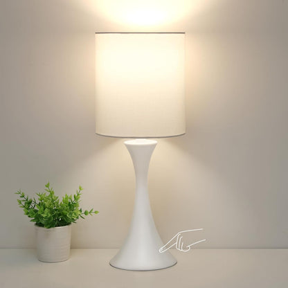 Dimmable Wood Grain Metal Table Lamp, 3 Way Touch Lamp with White Shade