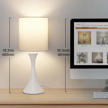 Dimmable Wood Grain Metal Table Lamp, 3 Way Touch Lamp with White Shade