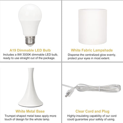 Dimmable Wood Grain Metal Table Lamp, 3 Way Touch Lamp with White Shade