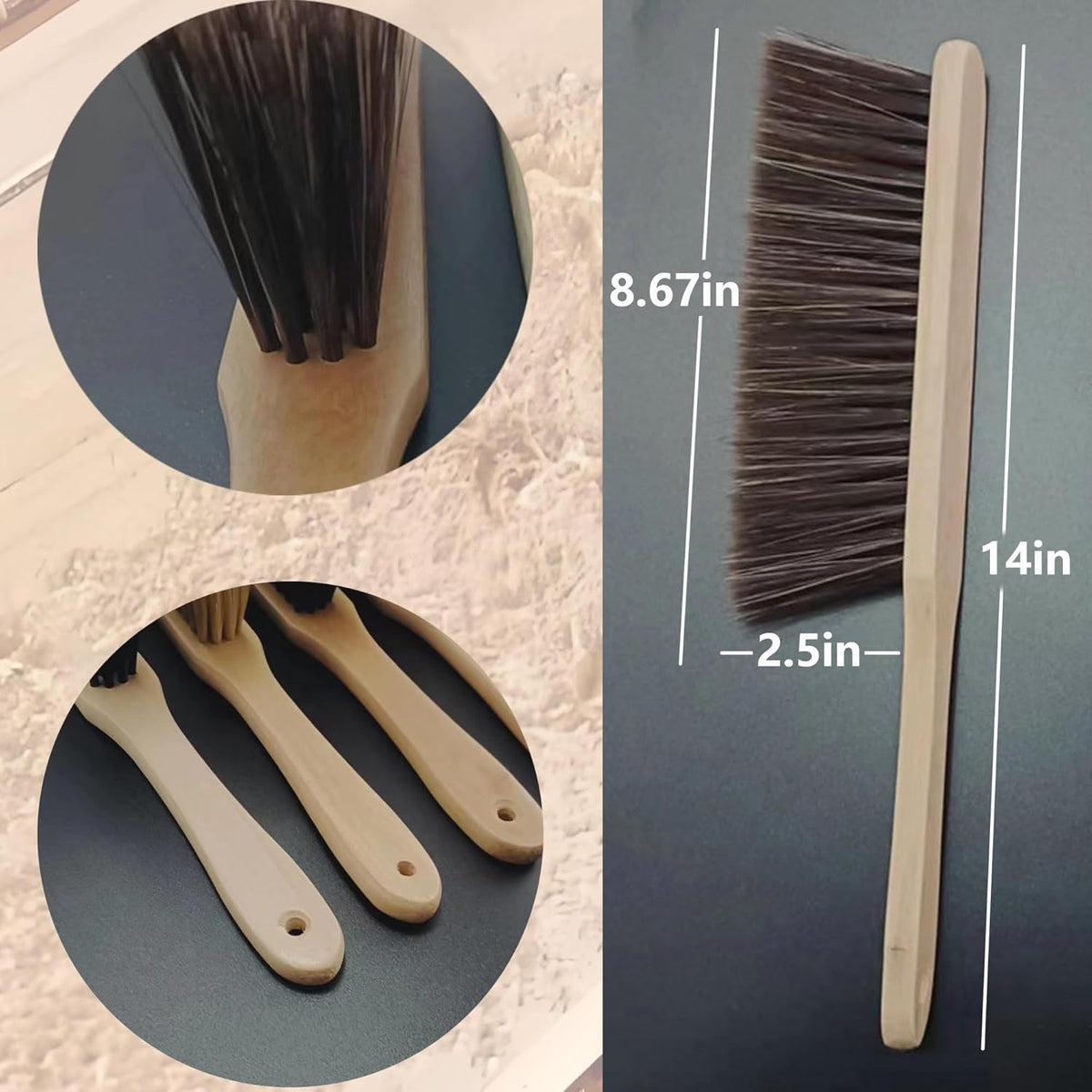 Wooden Bench Brush with Soft Bristles – 2 Pack Wide Table & Counter Dusting Brush for Cleaning Crumbs, Lint, Clothing, Furniture, Kitchen Surfaces & Workbenche