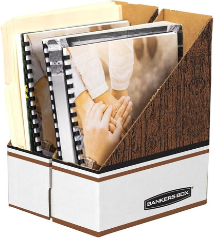 12-Pack Magazine File Holders, Oversized Letter, Wood Grain
