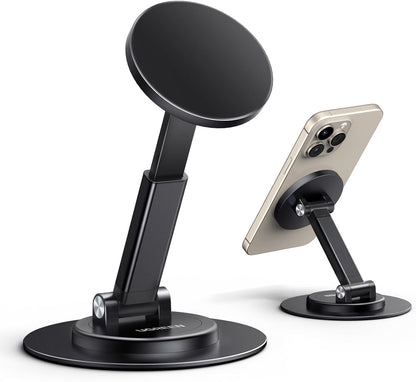 Magnetic Phone Stand for MagSafe, Height Adjustable iPhone Stand for Desk with 360° Rotation Compatible for iPhone 17 Air 16 Pro 15 Pro Max 14 Plus 13 12 and MagSafe Case, Black