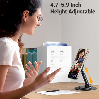 Magnetic Phone Stand for MagSafe, Height Adjustable iPhone Stand for Desk with 360° Rotation Compatible for iPhone 17 Air 16 Pro 15 Pro Max 14 Plus 13 12 and MagSafe Case, Black