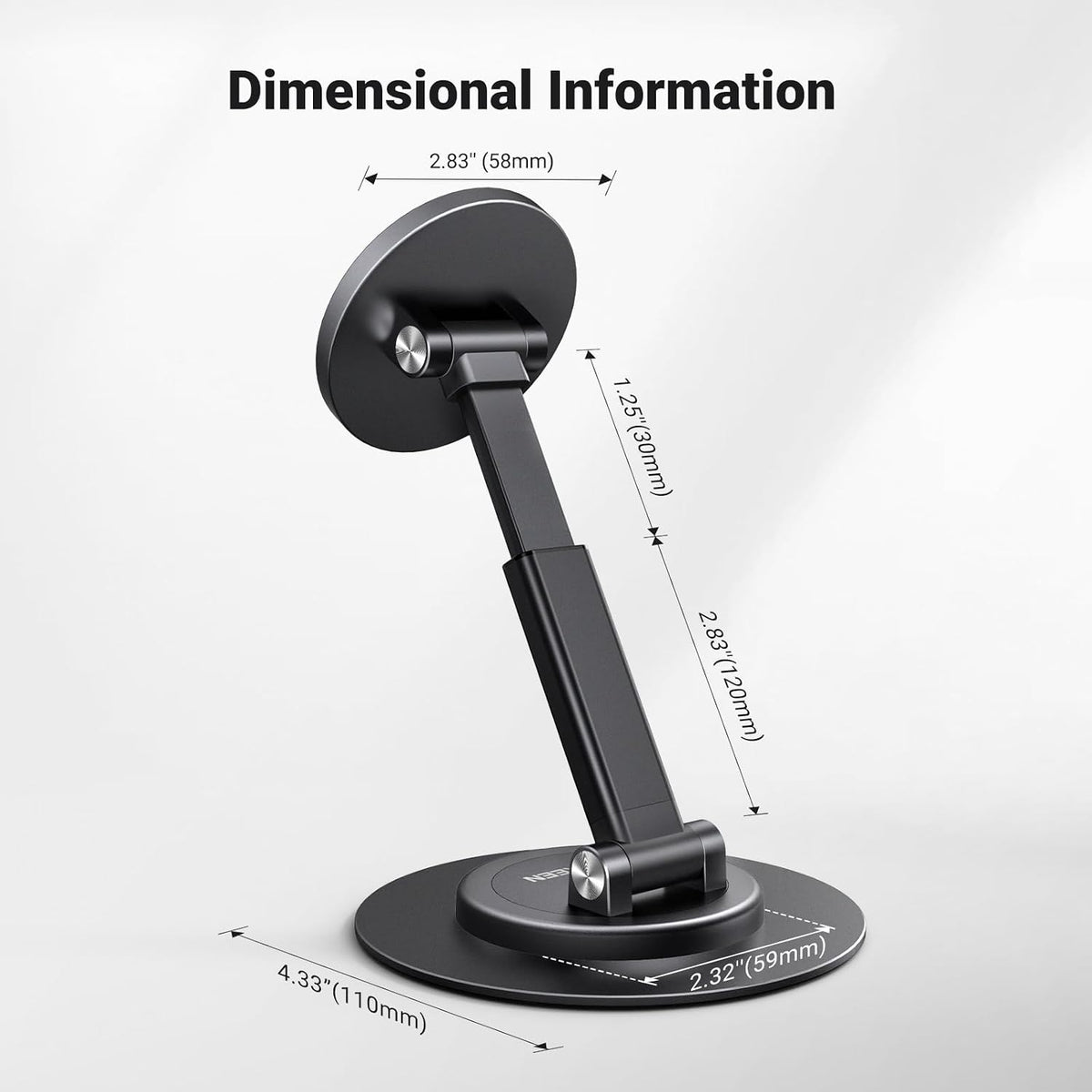 Magnetic Phone Stand for MagSafe, Height Adjustable iPhone Stand for Desk with 360° Rotation Compatible for iPhone 17 Air 16 Pro 15 Pro Max 14 Plus 13 12 and MagSafe Case, Black