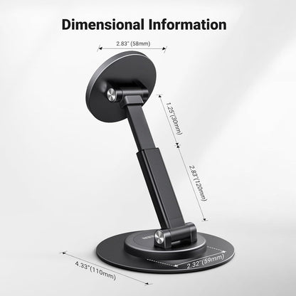 Magnetic Phone Stand for MagSafe, Height Adjustable iPhone Stand for Desk with 360° Rotation Compatible for iPhone 17 Air 16 Pro 15 Pro Max 14 Plus 13 12 and MagSafe Case, Black
