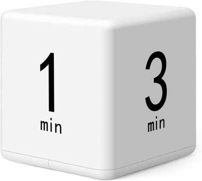 Rotating Productivity Timer, 1/3/5/10 Mins Preset, Desk Cube Countdown Flip Kids Timer for Time Management, Classroom, Workout, Kitchen, Cooking, Study, White