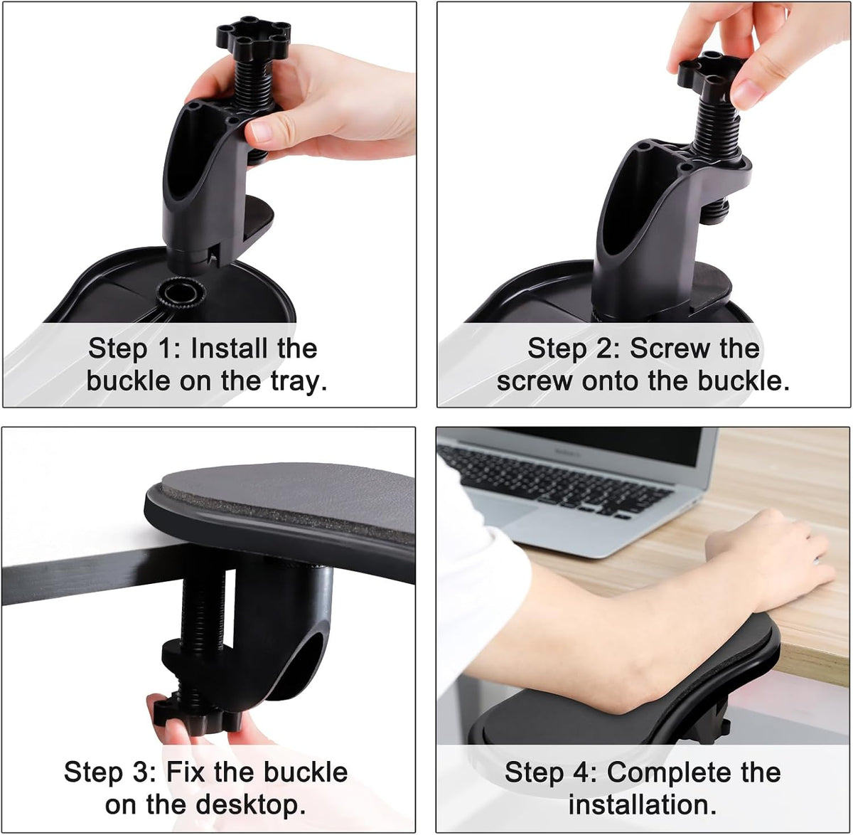 Computer Arm Rest for Desk, Ergonomic Arm Rest Extender, Adjustable Wrist Rest Rotating Computer Arm Support Pad for Elbow Keyboard Mouse Table Office Chair Desk Black