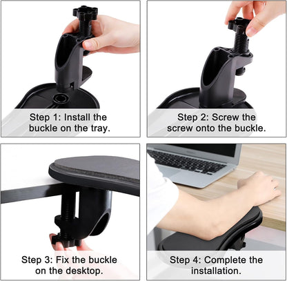 Computer Arm Rest for Desk, Ergonomic Arm Rest Extender, Adjustable Wrist Rest Rotating Computer Arm Support Pad for Elbow Keyboard Mouse Table Office Chair Desk Black