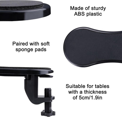 Computer Arm Rest for Desk, Ergonomic Arm Rest Extender, Adjustable Wrist Rest Rotating Computer Arm Support Pad for Elbow Keyboard Mouse Table Office Chair Desk Black