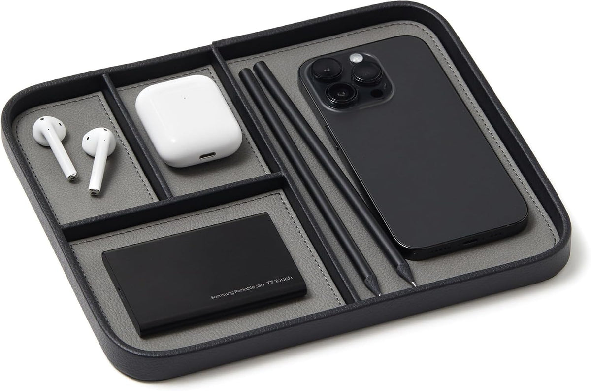 Nordik Leather Valet Tray - Medium EDC Tray - Pebble Black 9.5 x 7.9 in