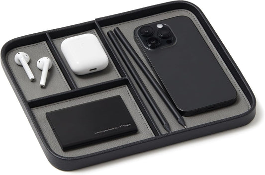Nordik Leather Valet Tray - Medium EDC Tray - Pebble Black 9.5 x 7.9 in