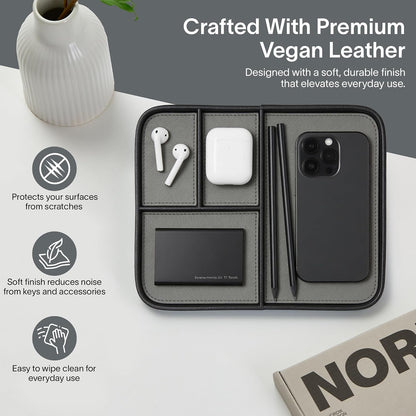 Nordik Leather Valet Tray - Medium EDC Tray - Pebble Black 9.5 x 7.9 in