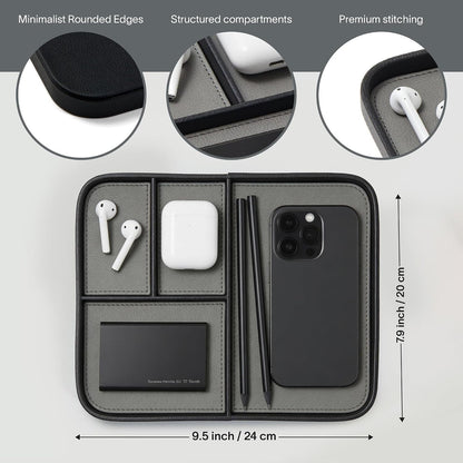 Nordik Leather Valet Tray - Medium EDC Tray - Pebble Black 9.5 x 7.9 in