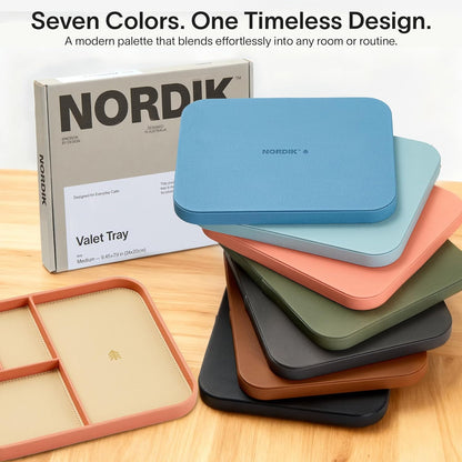 Nordik Leather Valet Tray - Medium EDC Tray - Pebble Black 9.5 x 7.9 in