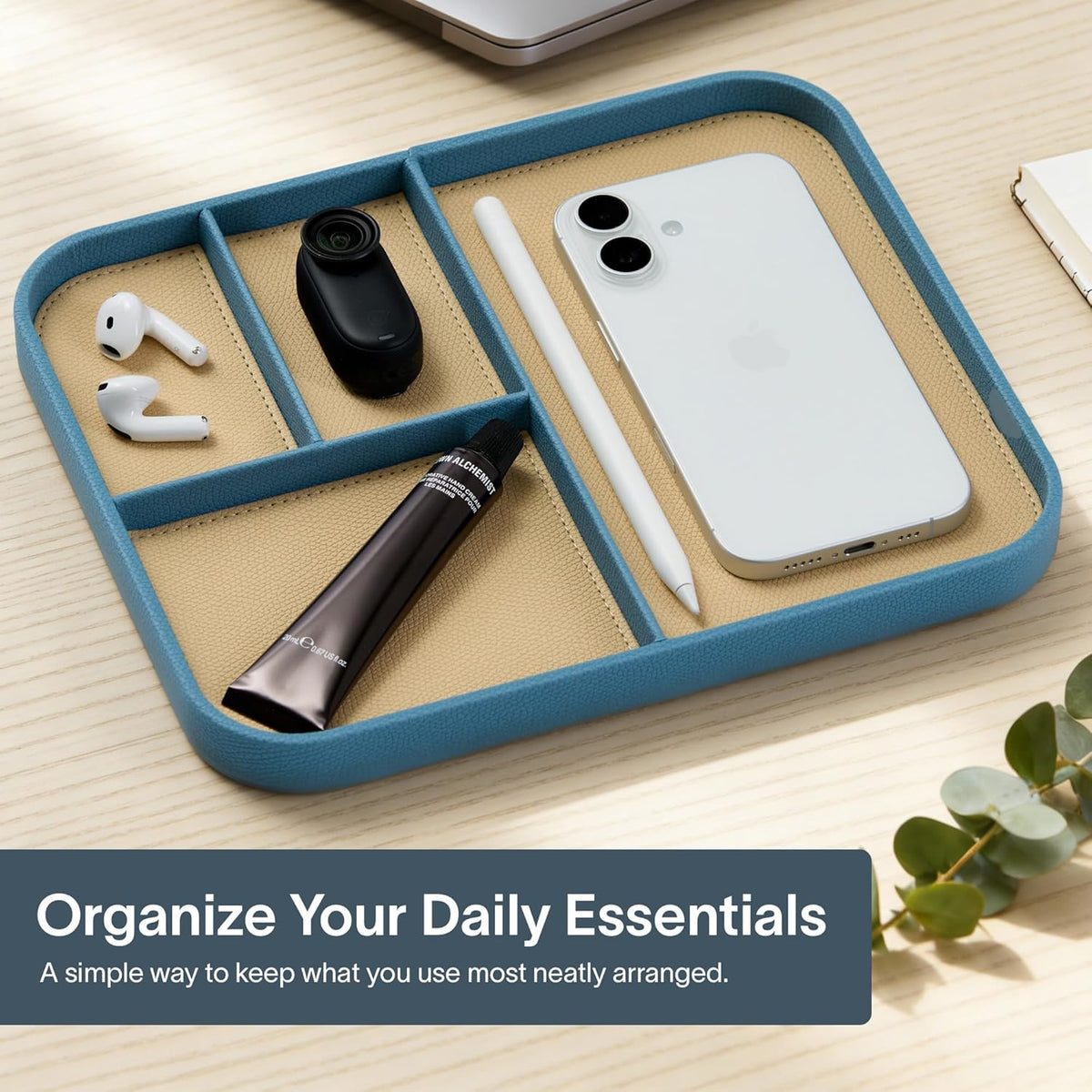 Nordik Leather Valet Tray - Medium EDC Tray - Pebble Black 9.5 x 7.9 in