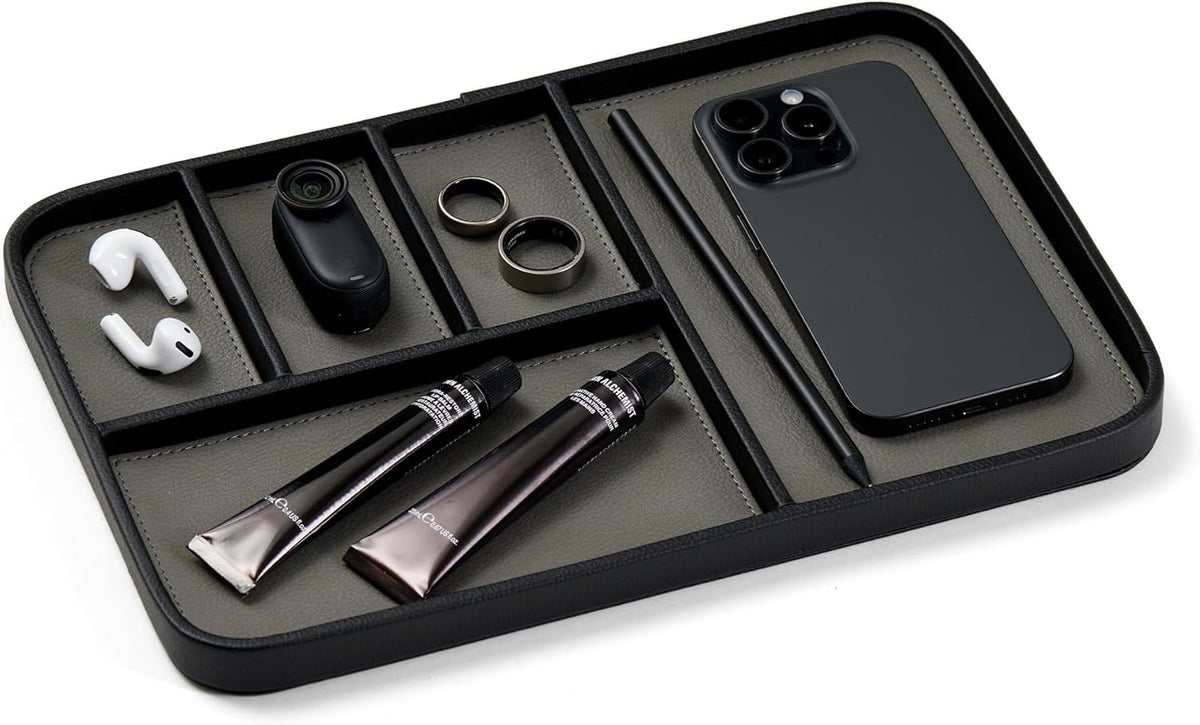 Nordik Leather Valet Tray - Medium EDC Tray - Pebble Black 9.5 x 7.9 in