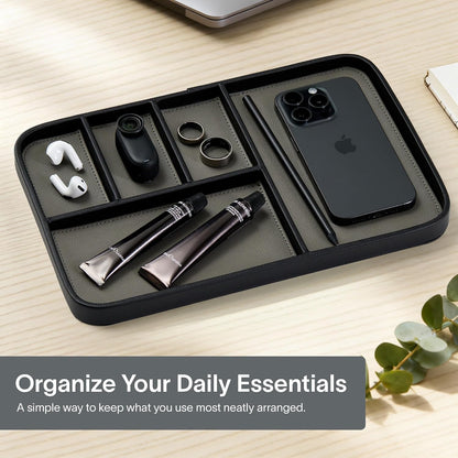 Nordik Leather Valet Tray - Medium EDC Tray - Pebble Black 9.5 x 7.9 in