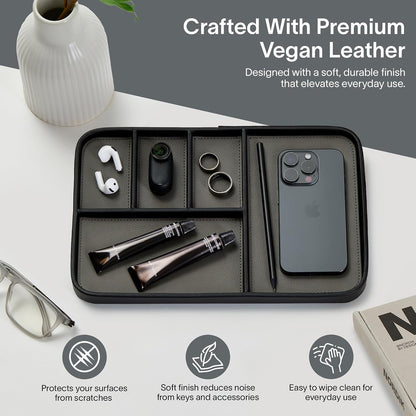 Nordik Leather Valet Tray - Medium EDC Tray - Pebble Black 9.5 x 7.9 in