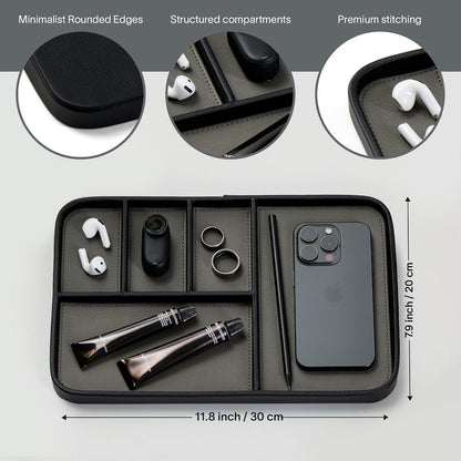 Nordik Leather Valet Tray - Medium EDC Tray - Pebble Black 9.5 x 7.9 in