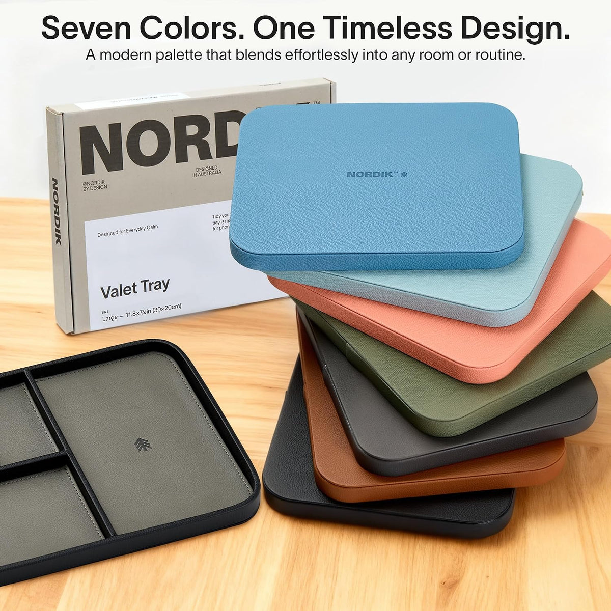 Nordik Leather Valet Tray - Medium EDC Tray - Pebble Black 9.5 x 7.9 in