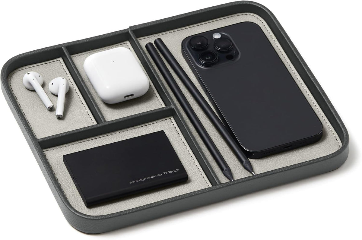 Nordik Leather Valet Tray - Medium EDC Tray - Pebble Black 9.5 x 7.9 in