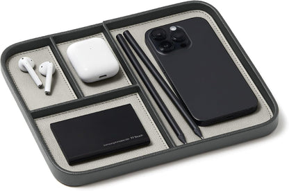 Nordik Leather Valet Tray - Medium EDC Tray - Pebble Black 9.5 x 7.9 in