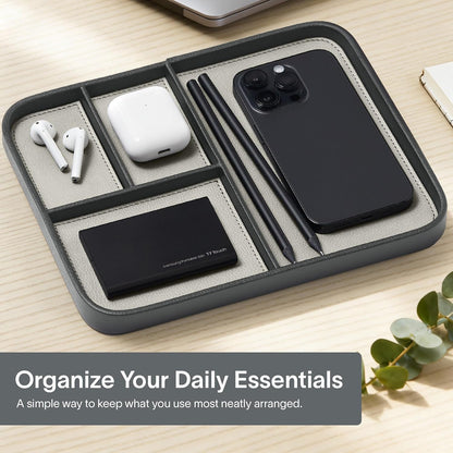 Nordik Leather Valet Tray - Medium EDC Tray - Pebble Black 9.5 x 7.9 in