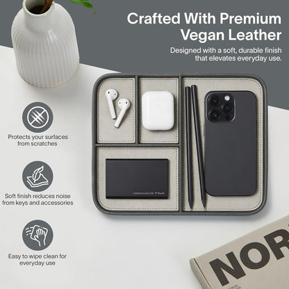 Nordik Leather Valet Tray - Medium EDC Tray - Pebble Black 9.5 x 7.9 in