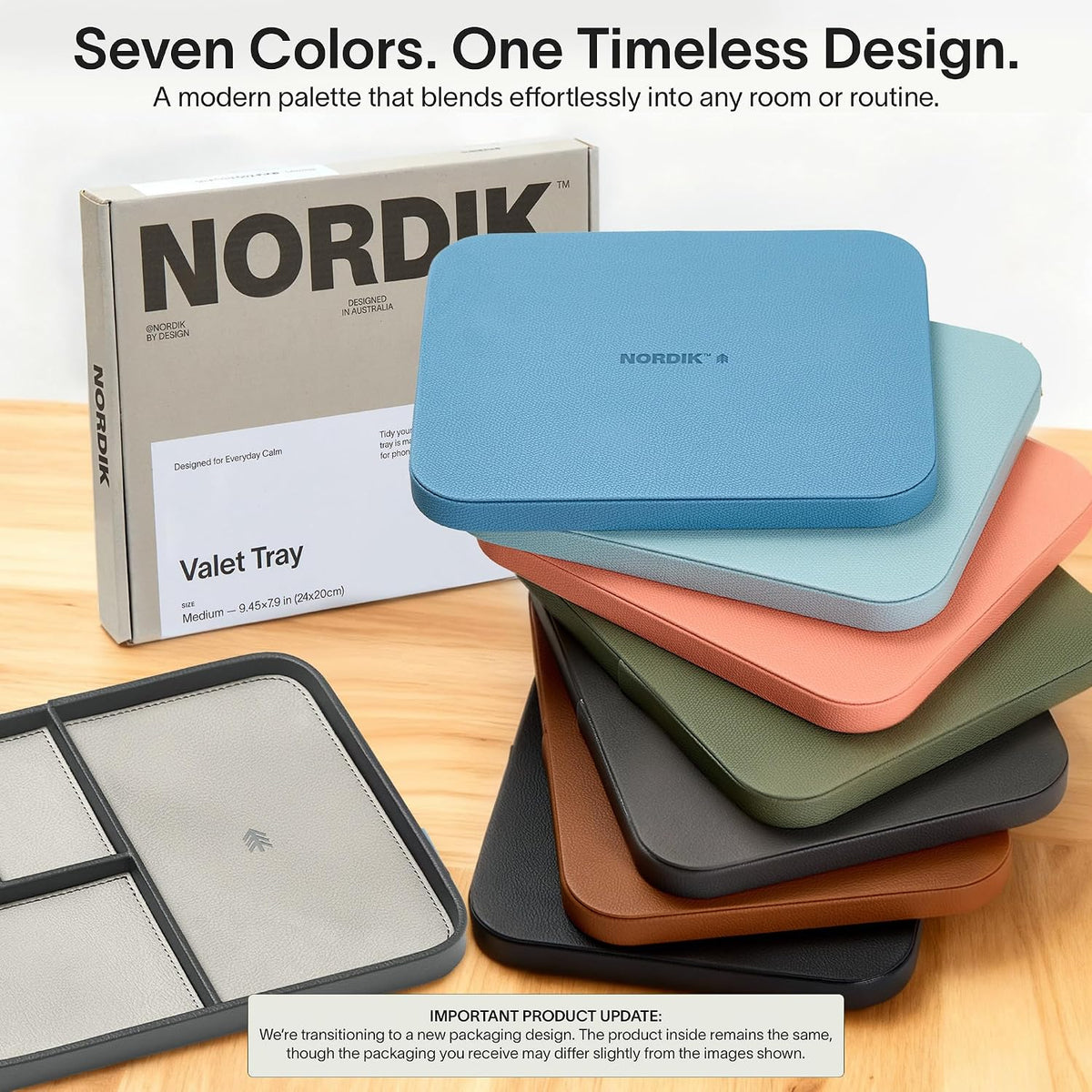 Nordik Leather Valet Tray - Medium EDC Tray - Pebble Black 9.5 x 7.9 in