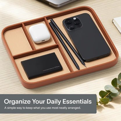 Nordik Leather Valet Tray - Medium EDC Tray - Pebble Black 9.5 x 7.9 in