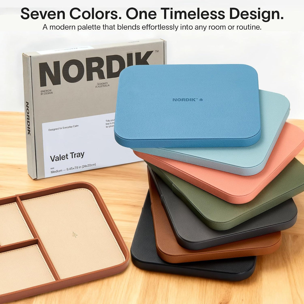 Nordik Leather Valet Tray - Medium EDC Tray - Pebble Black 9.5 x 7.9 in