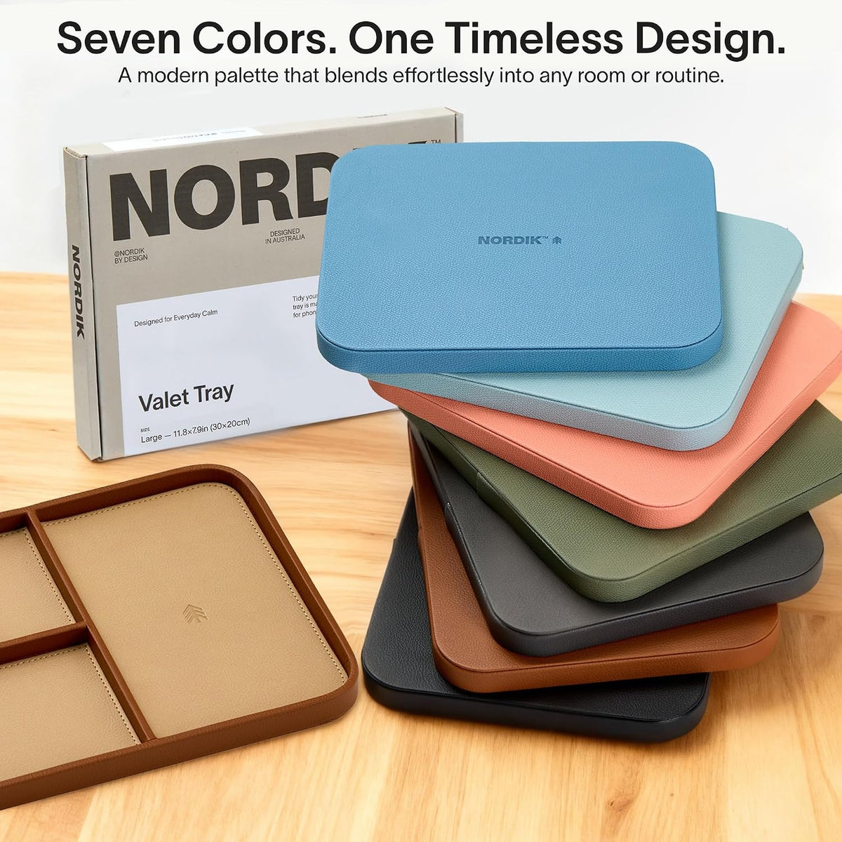 Nordik Leather Valet Tray - Medium EDC Tray - Pebble Black 9.5 x 7.9 in