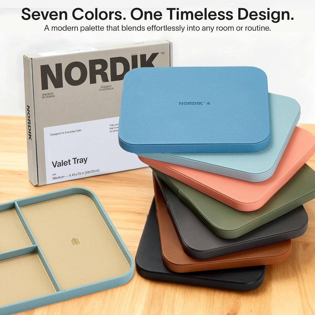 Nordik Leather Valet Tray - Medium EDC Tray - Pebble Black 9.5 x 7.9 in