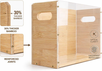 2 Pack Premium Thickened Bamboo Desktop Hanging File Organizer - Heavy Duty Portable Desk File Box with Handles, Sturdy Storage Crate for Letter Size Documents & Home Office