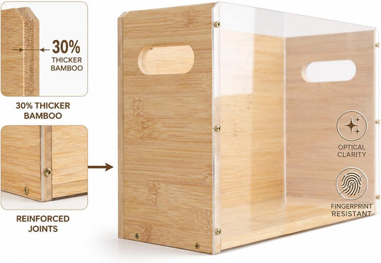 2 Pack Premium Thickened Bamboo Desktop Hanging File Organizer - Heavy Duty Portable Desk File Box with Handles, Sturdy Storage Crate for Letter Size Documents & Home Office