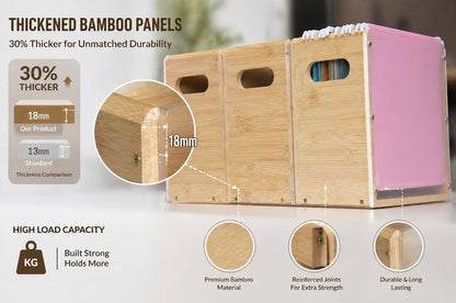 2 Pack Premium Thickened Bamboo Desktop Hanging File Organizer - Heavy Duty Portable Desk File Box with Handles, Sturdy Storage Crate for Letter Size Documents & Home Office