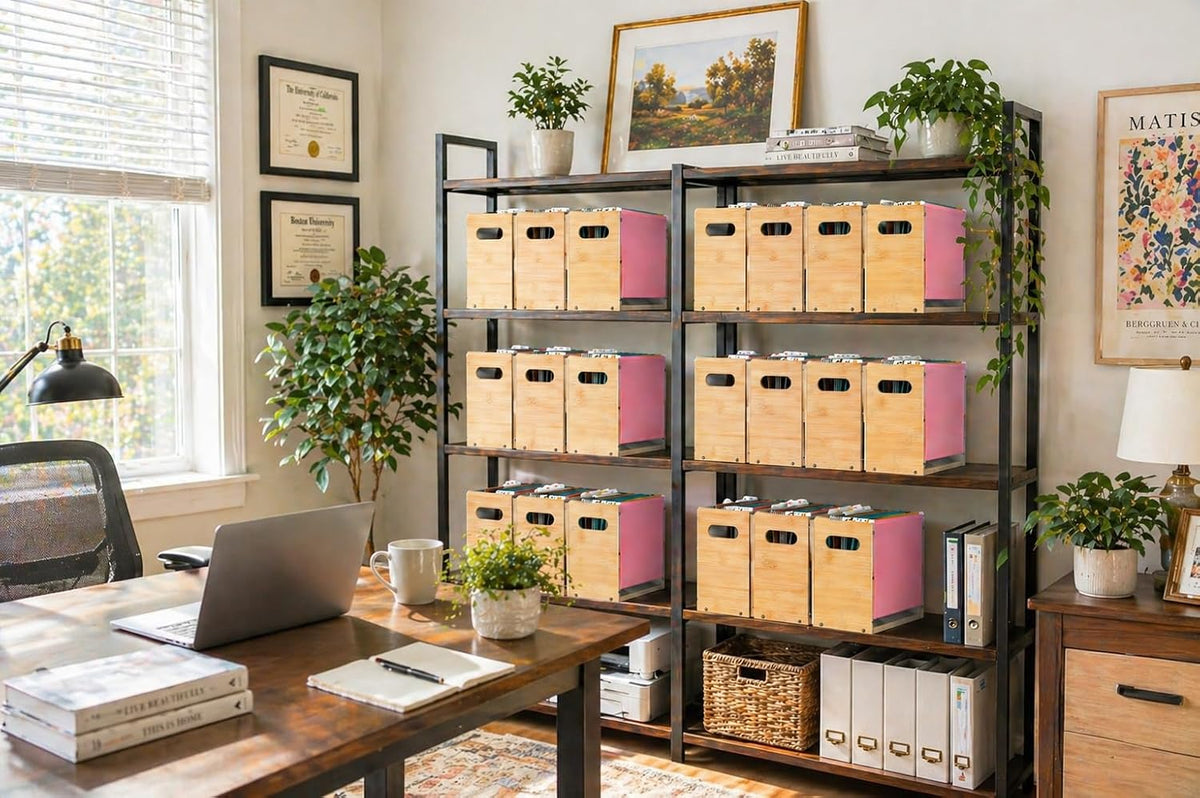 2 Pack Premium Thickened Bamboo Desktop Hanging File Organizer - Heavy Duty Portable Desk File Box with Handles, Sturdy Storage Crate for Letter Size Documents & Home Office