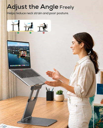 Pull-Out Height Adjustable Laptop Stand for Desk, 22 LB Support