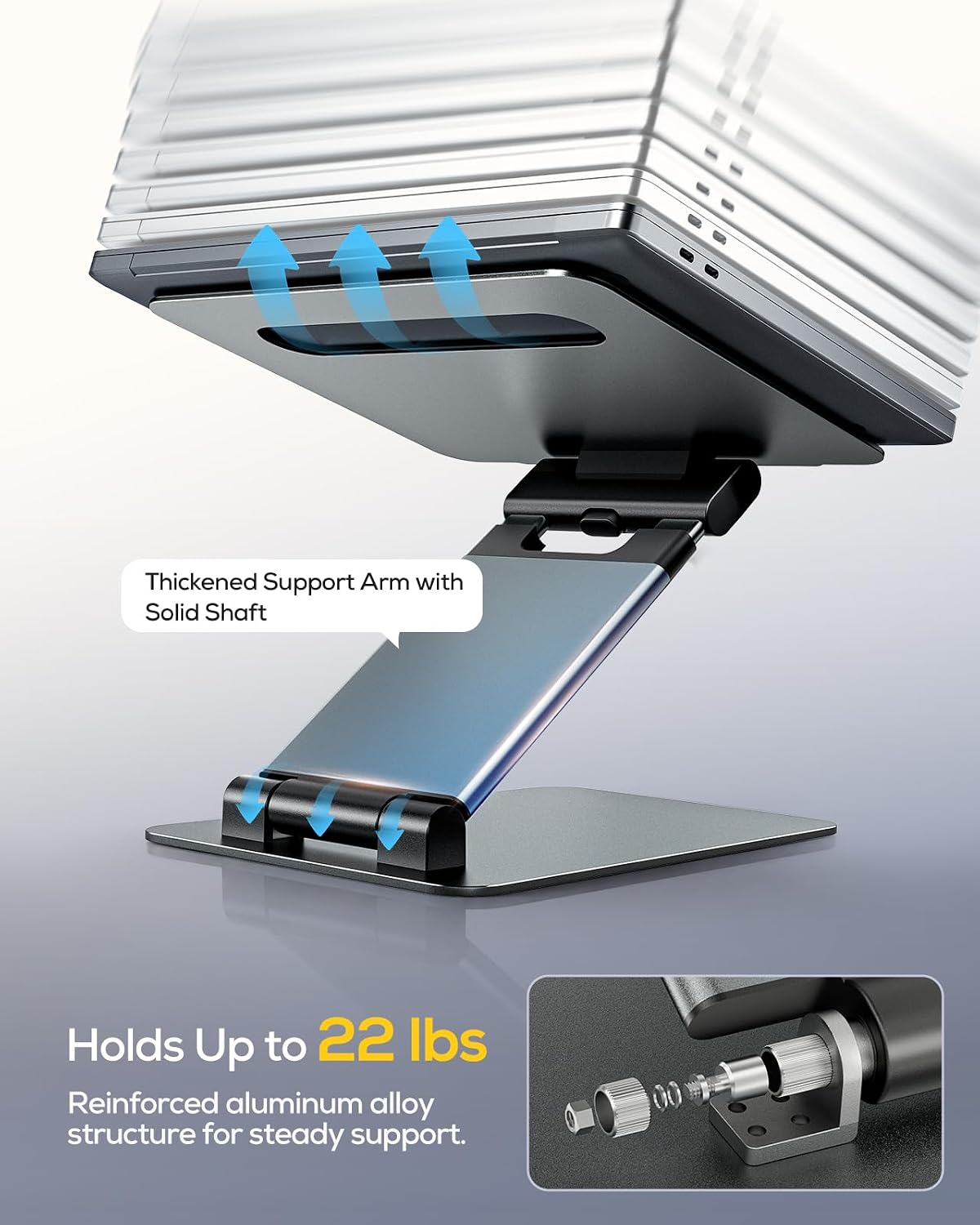 Pull-Out Height Adjustable Laptop Stand for Desk, 22 LB Support