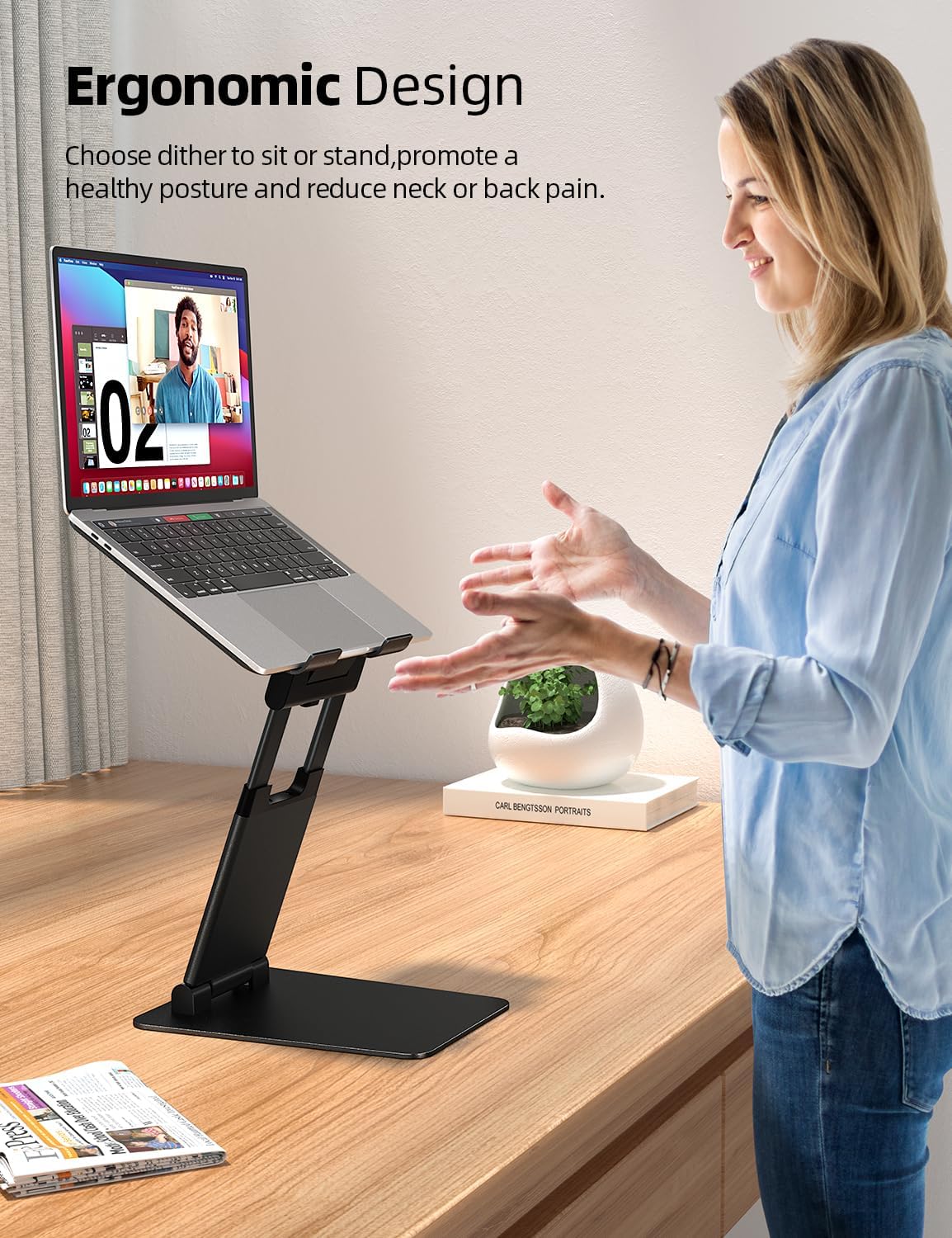 Pull-Out Height Adjustable Laptop Stand for Desk, 22 LB Support