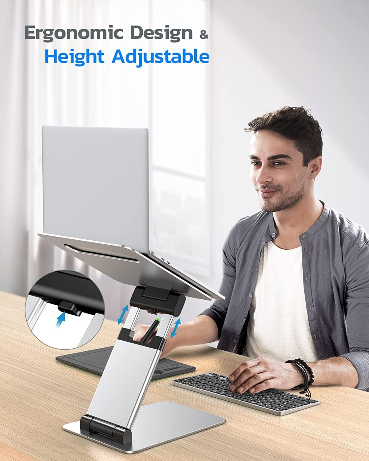 Pull-Out Height Adjustable Laptop Stand for Desk, 22 LB Support