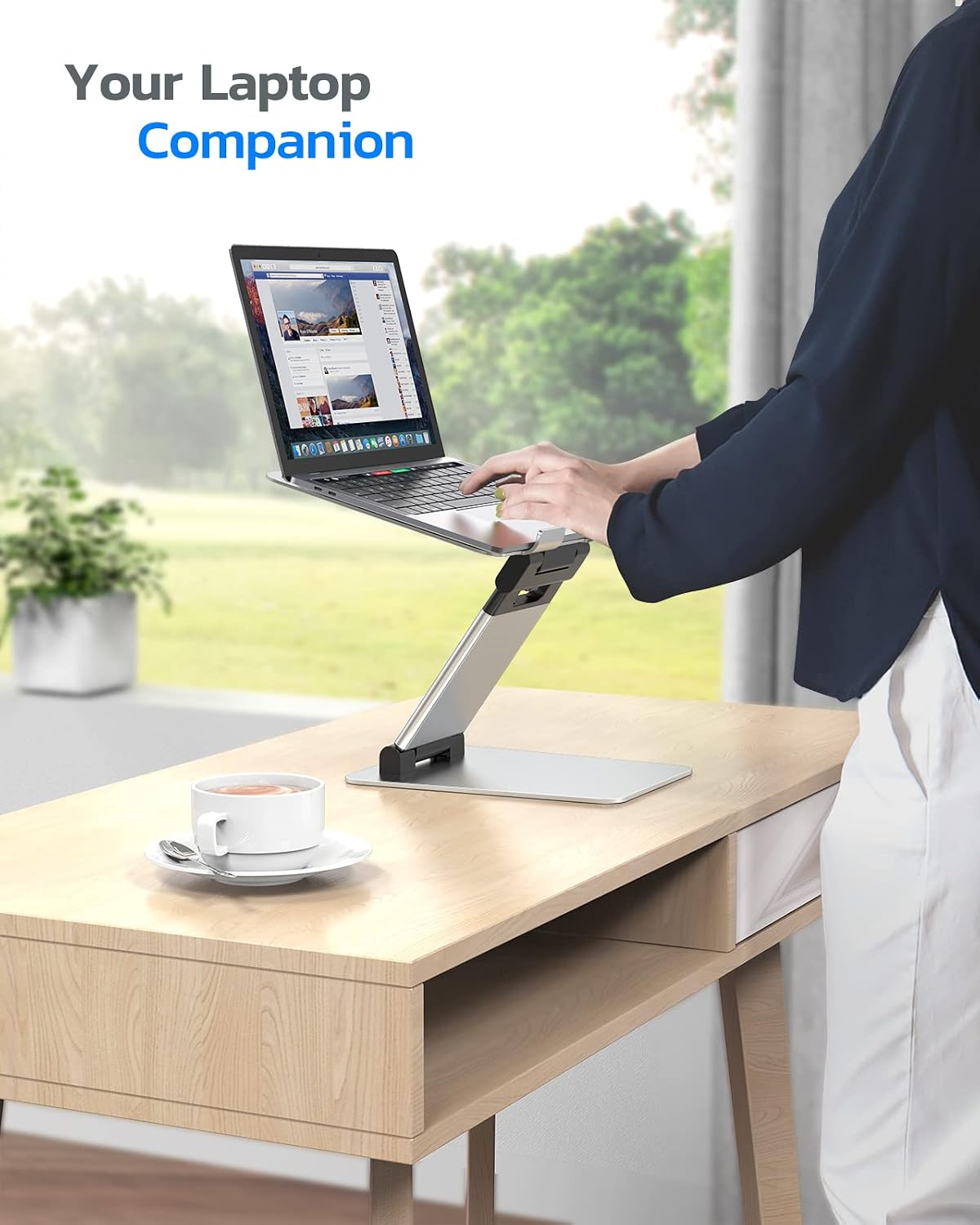 Pull-Out Height Adjustable Laptop Stand for Desk, 22 LB Support