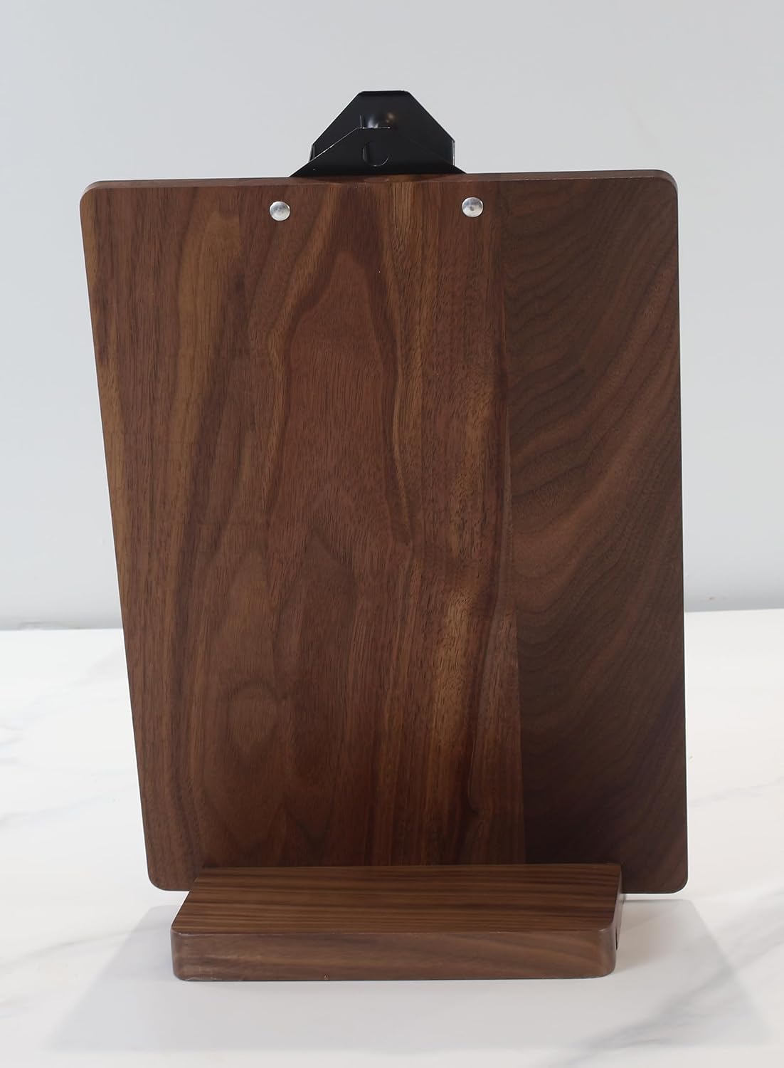 Solid Hardwood Walnut Clipboard with Stand,Wooden Menu Holder for Restaurant,Tabletop Display Stands,Bar Countertop Receipt Holder,Standing Clip Boards 8.5x11 with High Capacity Metal Clip