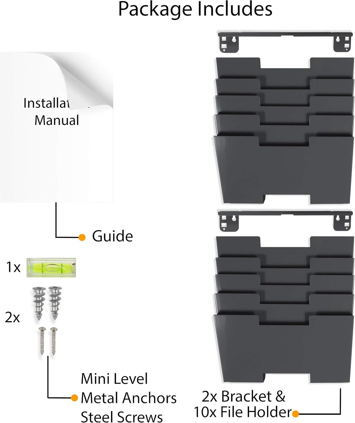 Gray Wall Mount Steel Vertical File Organizer Holder Rack 10 Sectional Modular Design Wider Than Letter Size 13 Inch Multi-Purpose Organize Display Magazines Sort Files and Folders