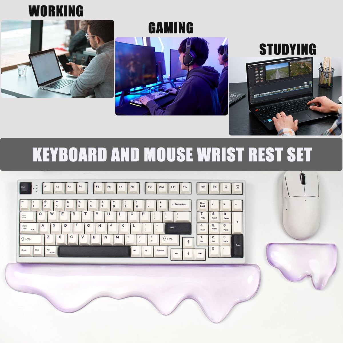 Gel Keyboard and Mouse Wrist Rest Set, Pink Wrist pad for Computer Keyboard