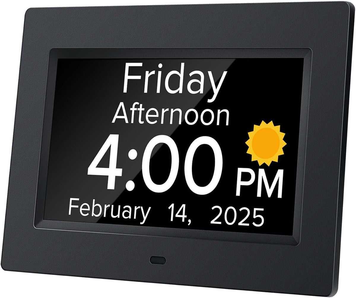 Digital Alarm Clock with Date and Day of Week for Dementia Seniors, Voice Announcement Time, Multiple Alarm Sets, Auto DST, Gifts for Elderly People with Dementia - Black