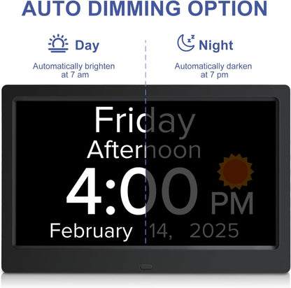Digital Alarm Clock with Date and Day of Week for Dementia Seniors, Voice Announcement Time, Multiple Alarm Sets, Auto DST, Gifts for Elderly People with Dementia - Black